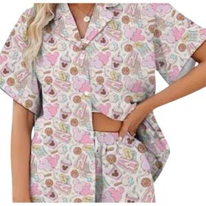 Disney Park Snacks Hawaiian Shirt Women’s Small Button Down Park Shirt Mickey